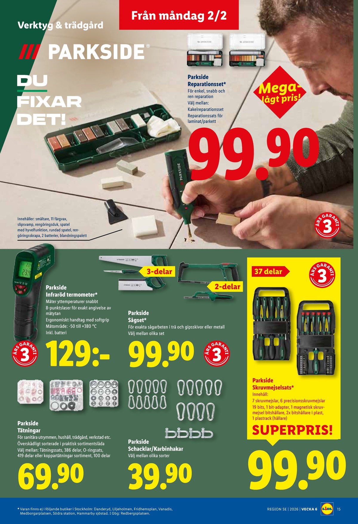 Se Lidl reklamblad för vecka 6 på Kampanjveckan.se. Se bra erbjudanden på många varor, t.ex. skruvmejslar parkside eller verktygsset parkside. Läs reklambladet här! Sida 17

