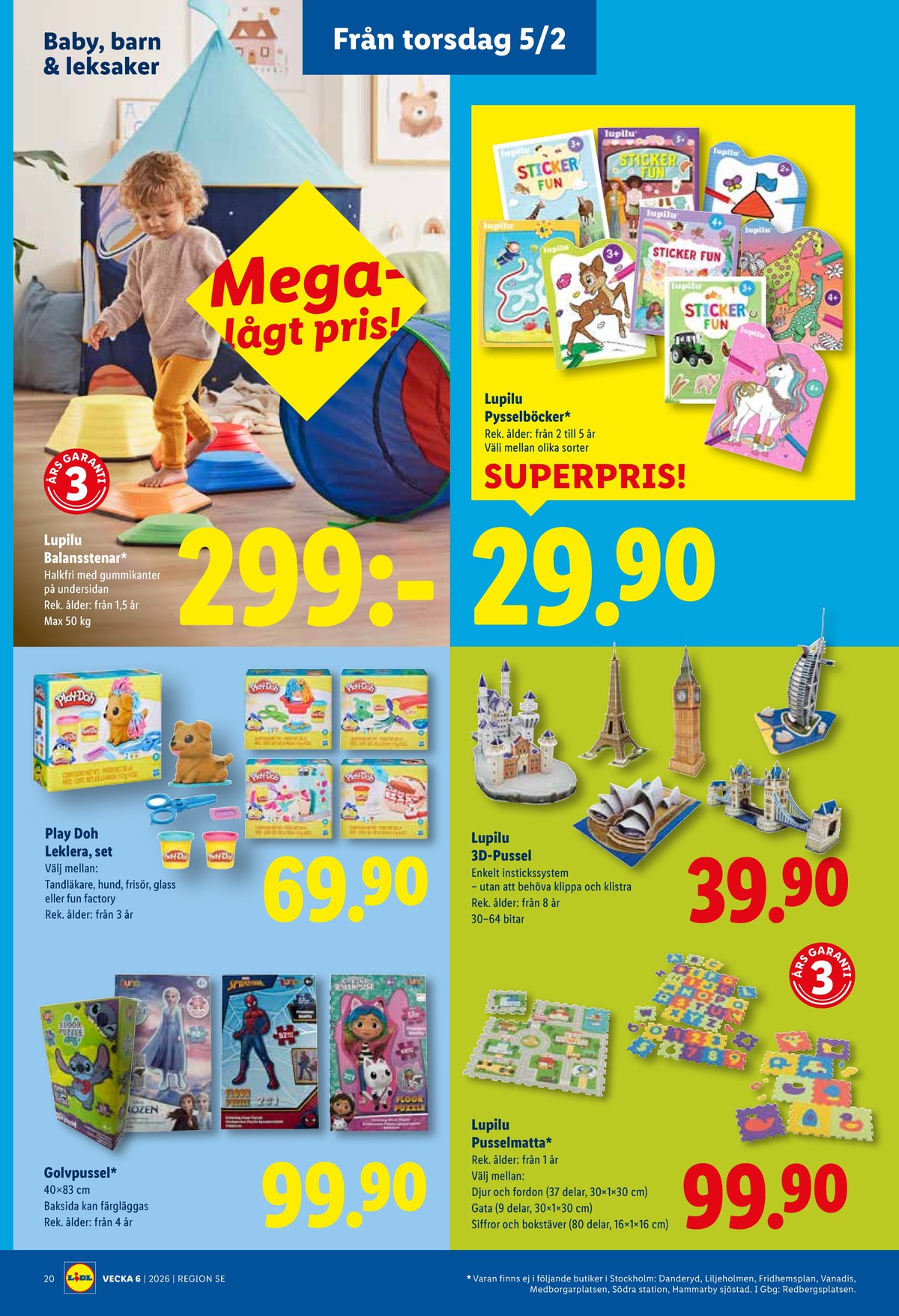 Se Lidl reklamblad för vecka 6 på Kampanjveckan.se. Se bra erbjudanden på många varor, t.ex. pussel lupilu eller lekmattor lupilu. Läs reklambladet här! Sida 23
