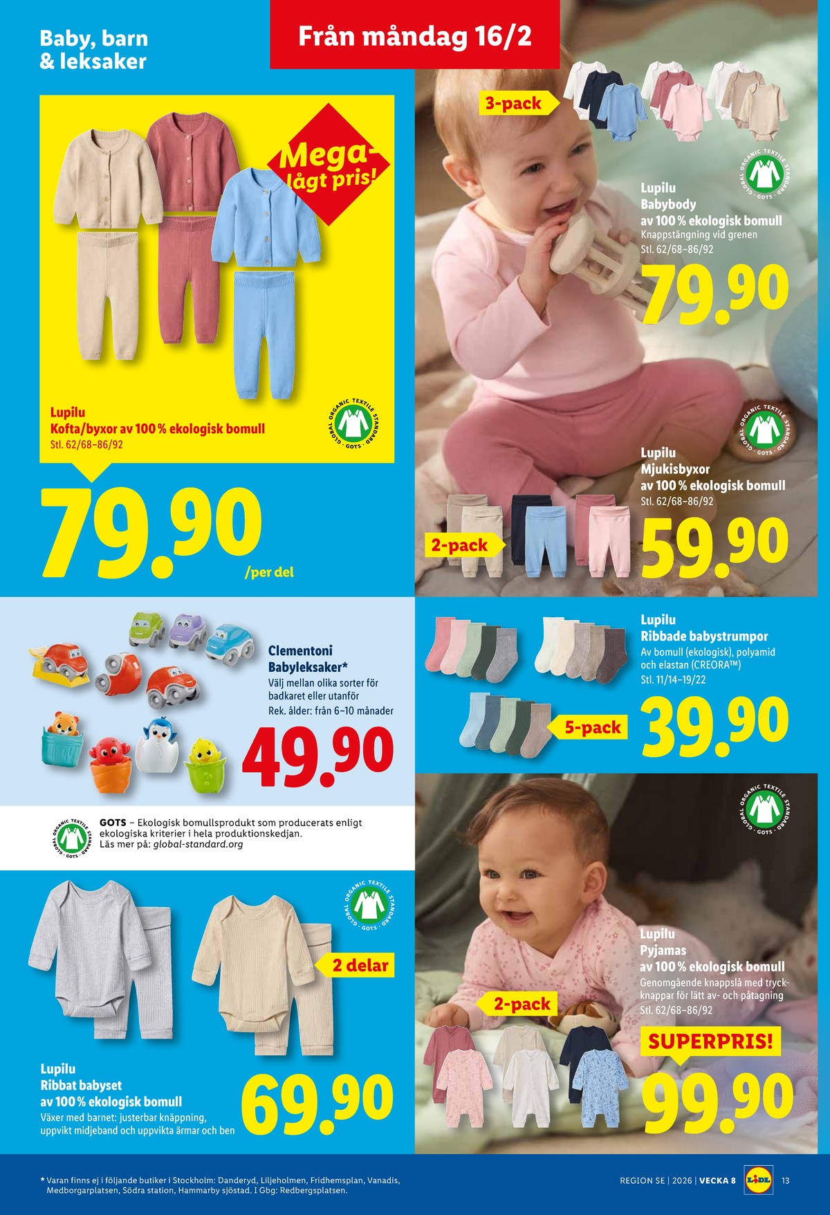 Se Lidl reklamblad för vecka 8 på Kampanjveckan.se. Se bra erbjudanden på många varor, t.ex. pyjamas lupilu eller sockor lupilu. Läs reklambladet här! Sida 15
