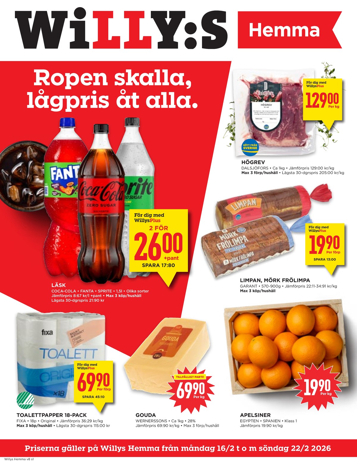 WILLY:S hemma reklamblad. Giltig: 16/02/26 - 22/02/26