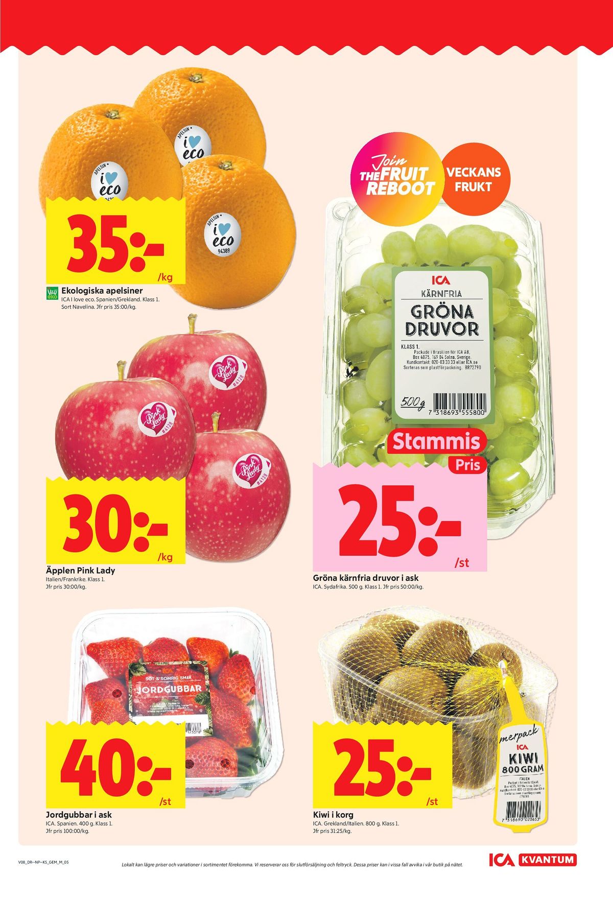 Se ICA Kvantum reklamblad för vecka 8 på Kampanjveckan.se. Se bra erbjudanden på många varor, t.ex. apelsiner ica i love eco eller Äpplen pink lady. Läs reklambladet här! Sida 5

