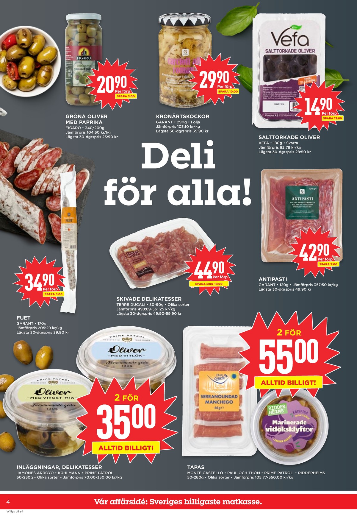 Se WILLY:S reklamblad för vecka 9 på Kampanjveckan.se. Se bra erbjudanden på många varor, t.ex. oliver figaro eller kronärtskockor garant. Läs reklambladet här! Sida 4
