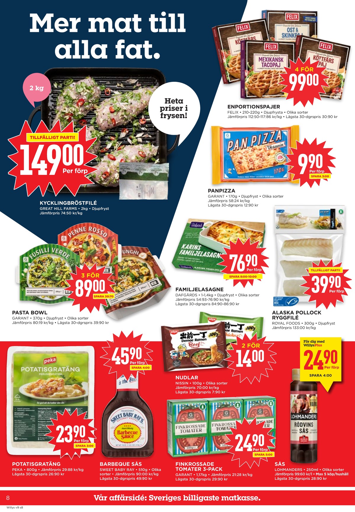 Se WILLY:S reklamblad för vecka 9 på Kampanjveckan.se. Se bra erbjudanden på många varor, t.ex. kycklingbröstfilé great hill farm eller pastarätter garant. Läs reklambladet här! Sida 8
