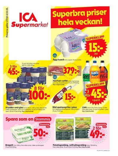 ICA Supermarket reklamblad. Giltig: 27/10/25 - 02/11/25