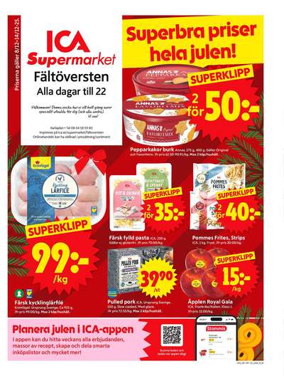 ICA Supermarket reklamblad. Giltig: 08/12/25 - 14/12/25