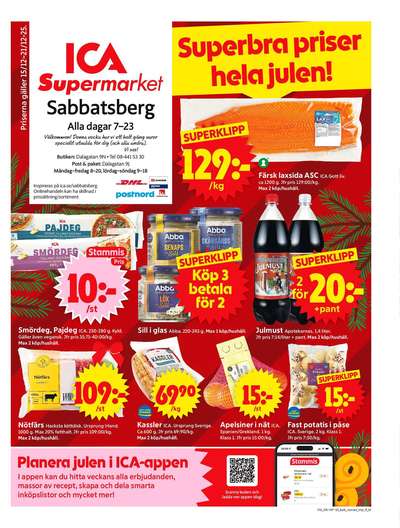 ICA Supermarket reklamblad. Giltig: 15/12/25 - 21/12/25