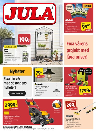 Jula reklamblad. Giltig: 09/04/26 - 22/04/26