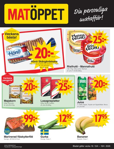 Matöppet reklamblad i vecka 16 sida 1