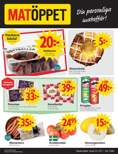 Matöppet reklamblad i vecka 31 sida 1