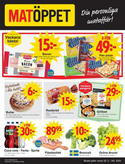 Matöppet reklamblad i vecka 32 sida 1
