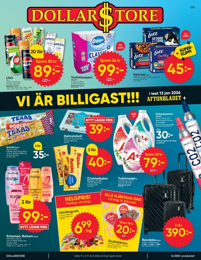 Dollarstore reklamblad. Giltig: 09/02/26 - 22/02/26