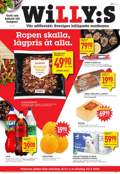 WILLY:S reklamblad. Giltig: 16/02/26 - 22/02/26