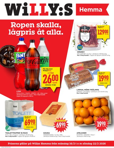 WILLY:S hemma reklamblad. Giltig: 16/02/26 - 22/02/26