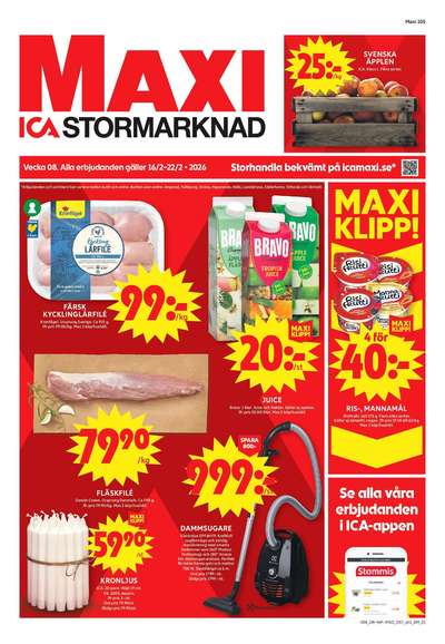 ICA Maxi reklamblad. Giltig: 16/02/26 - 22/02/26