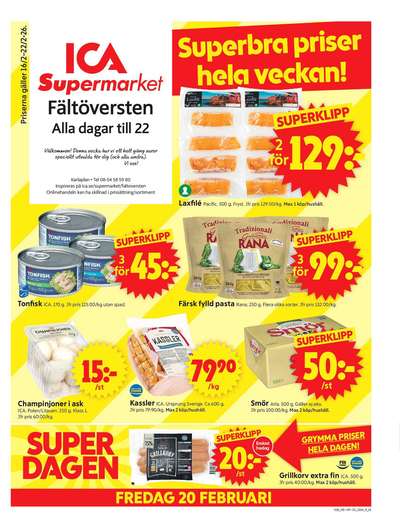 ICA Supermarket reklamblad. Giltig: 16/02/26 - 22/02/26